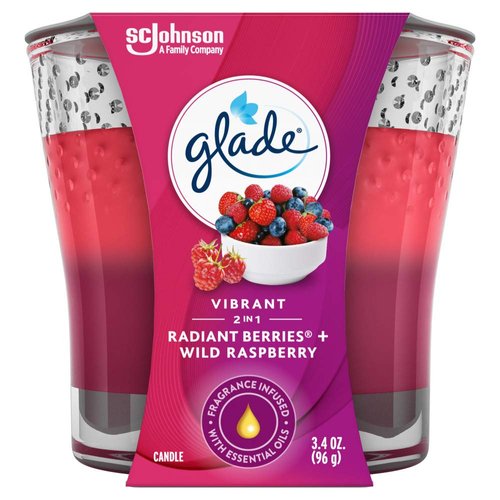 Glade Candle Jar, Air Freshener, 2in1, Radiant Berries & Wild Raspberry, 3.4 Oz
