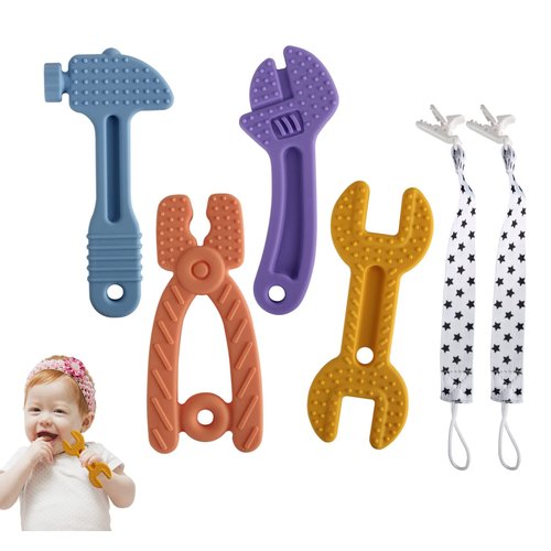 Chuya Baby Teether Toys, Baby Chew Toy for Babies 3-12 Months, Baby Teething Toys Teethers Teething Relief for Infant Toddlers, Hammer Wrench Toys Easy to Hold Silicone BPA-Free (4 Pack)