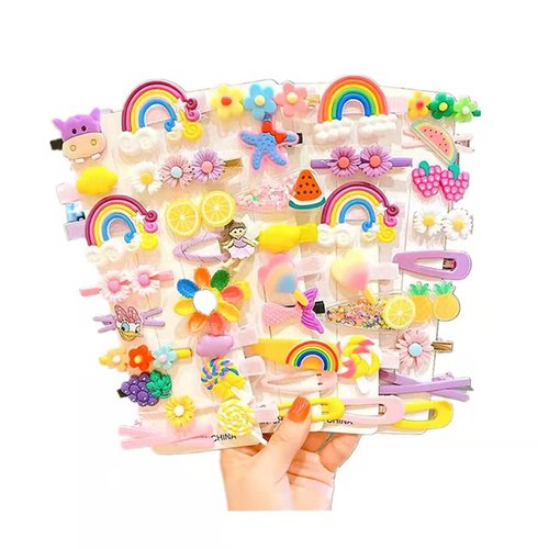 52Pcs Hairpin Candy-colored girls hair accessories,kids hair clips,toddler clips,rainbow hair clips,Flower Rainbow Candy Fruits Butterfly Cute Cartoon pattern.