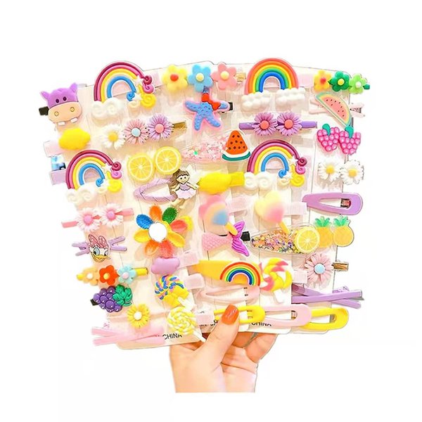 52Pcs Hairpin Candy-colored girls hair accessories,kids hair clips,toddler clips,rainbow hair clips,Flower Rainbow Candy Fruits Butterfly Cute Cartoon pattern.