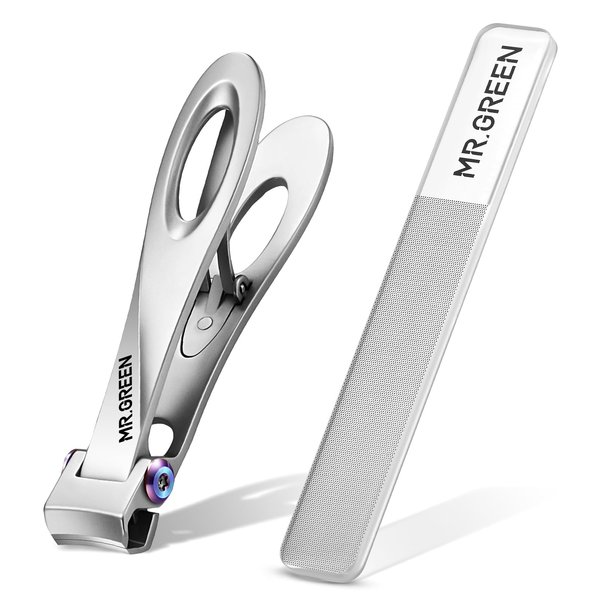 MR.GREEN Nail Clippers Wide Jaw Opening Stainless Steel Fingernail Clipper Thick Hard Toenail Cutter Manicure Scissors Tools (Nail Clipper (Medium)+Nail File)