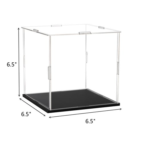 Frcctre 2 Pack Clear Acrylic Display Case with Black Base, 6x6x6 Inch Square Acrylic Display Box Self-Assembly Cube Dustproof Protection Showcase for Action Figures Toys Collectibles