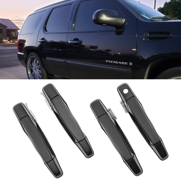 Exterior Door Handle Set, Compatible with 2007-2013 Chevy Silverado Suburban Tahoe Avalanche, GMC Sierra Yukon, Cadillac Escalade, Black Front Rear Left Right Side, 22738721, 15915150, 25960251, 80547