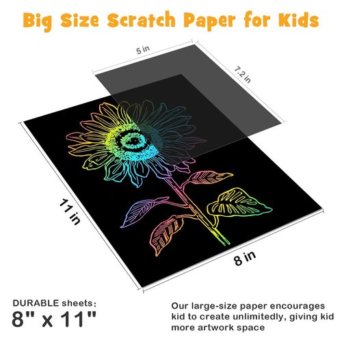 ZMLM Scratch Paper Art-Craft Kit: 11''x 8'' Big Sheets Magic Rainbow Drawing Board Kid Art Paper Pad Supply Toddler DIY Project Activity Toy Game for Teens Girls Boys Holiday Birthday Gift