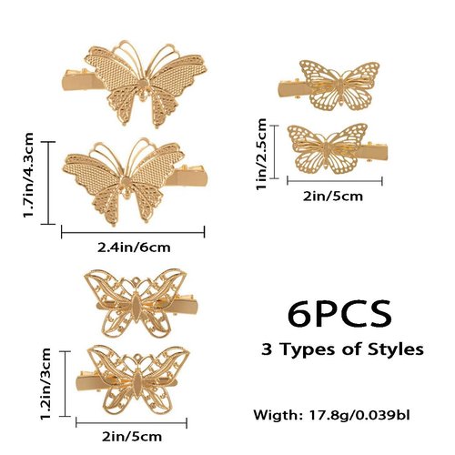 CASOLVX 6PCS Hair Clips, Wedding Butterfly Hair Clips, Elegant Gold Butterfly Clip, Golden Butterfly Headdress, Bridal Hair Pins, Hair Accessories for Women