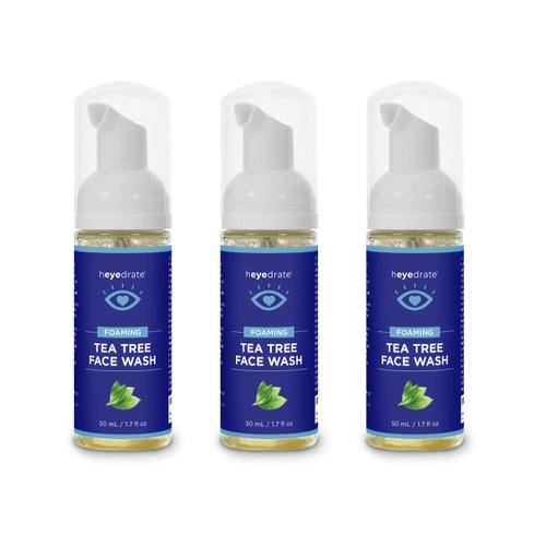 Heyedrate Foaming Tea Tree Face Wash and Eyelid Cleanser for Women - Made With Organic Ingredients & Aloe Vera (3 Pack (1.7 Ounces))