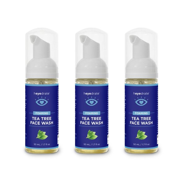 Heyedrate Foaming Tea Tree Face Wash and Eyelid Cleanser for Women - Made With Organic Ingredients & Aloe Vera (3 Pack (1.7 Ounces))