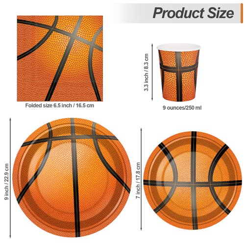 durony 96 Pieces Basketball Party Supplies Birthday Party Tableware Including Paper Plates, Cups, Napkins for Basketball Birthday Party, Serves 24 Guests