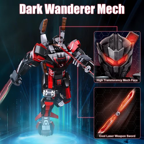 HIGH GODO Wanderer Mech Building Blocks Set for Adults，Dark Robot Model Building Kit with 2 Multiple Weapons, 585 Pcs Creative Collectible Gift for Boys Kids 8-12