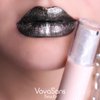VavaSans Black Matte Liquid Lipstick with Silver Clear Glitter Lip Gloss 2 In 1 Dual Ended Highly Pigmented Long Lasting Non Sticky Transfer Proof High Shine Finish Makeup for Girls and Women