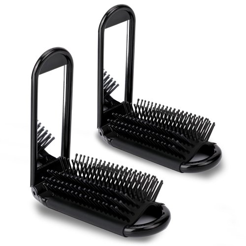 Foldable Hair Brush, 2 PCS Folding Hair Brush with Mirror Portable Hair Brush Pocket Hair Massage...