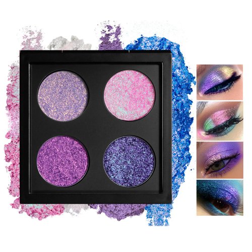 GKSHSU Chameleon Face Highlighter Palette, Multichrome Eyeshadow Shimmer Pigmented Powder, Holographic Sparkle Rainbow Highlighter Eye Makeup (Purple)