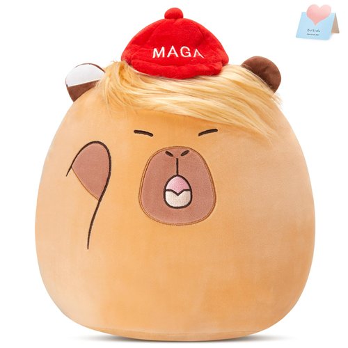 WEWILL 12-Inch Funny Speaking Donald Trump Capybara Plush Pillow - Cute MAGA Hat Design | Creative Gift Filling | Fun Decoration for Children and Adults