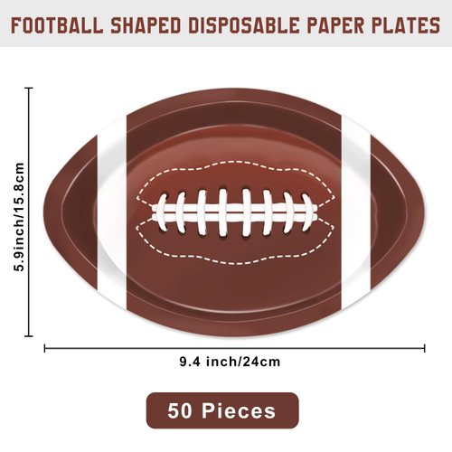 Oigco 50 PCS Football Shaped Disposable Paper Plates Football Party Supplies for Football Birthday & Gameday Tailgate Party Decorations, 9.4 x 5.9 Inch
