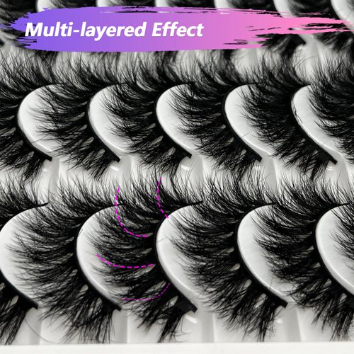 IFSOWDRA Mink Lashes Wispy Fluffy Cat Eye Fake Strip Lashes Pack 3D Volume Curly 18mm Long False Eyelashes Natural Look