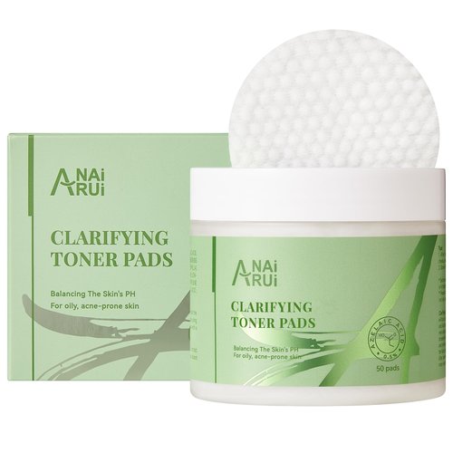 ANAI RUI Clarifying Toner Pads for Face, with Lactic Acid, Salicylic Acid, Azelaic Acid, Facil Peel Pad, Face Exfoliating Pad for Acne & Blemishes Clear, Balance Skin's PH, 50 Pads