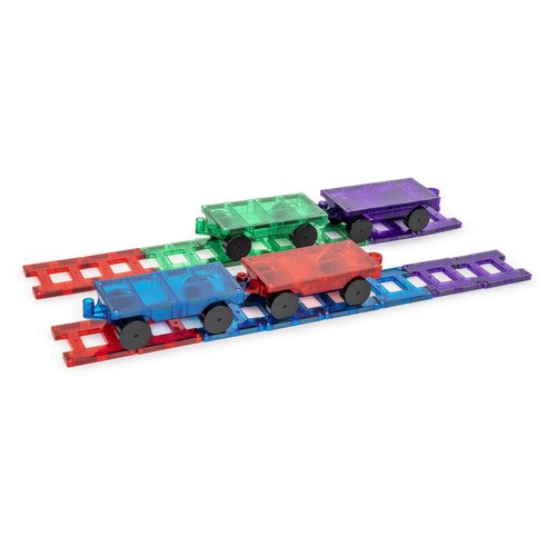 Playmags Magnetic Tiles Train Set, 20 Piece Accessory Set Includes 4 Trains, Stronger Magnets, Building Blocks Add-On, STEM Toys for Kids.