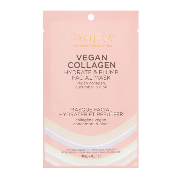 Pacifica Sheet Face Mask - Vegan Collagen Hydrate & Plump with Cucumber & Aloe – Moisturizing Mask for Dry & Aging Skin - Clean Beauty Vegan & Cruelty-Free Dermatologist Tested