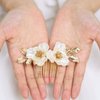 Yean Bride Flower Bridal Hair Comb Gold Leaf Wedding Hair Piece Floral Hair Accessories for Women and Girls (Gold)