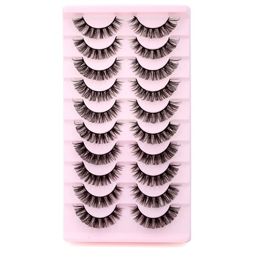 SYlashes Russian Strip Lashes 14mm False Eyelashes D Curl Faux Mink Lashes Fluffy Fake Lashes Look Like Extensions 10 Pairs