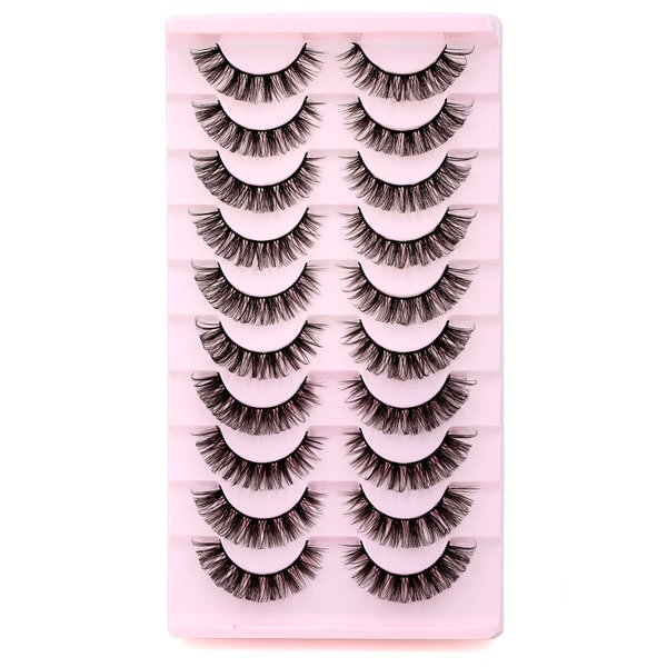 SYlashes Russian Strip Lashes 14mm False Eyelashes D Curl Faux Mink Lashes Fluffy Fake Lashes Look Like Extensions 10 Pairs
