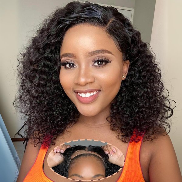 olimaruly Wear and Go Glueless Wigs Human Hair Pre Plucked Pre Cut Deep Curly Bob Wigs Human Hair for Black Women No Glue Lace Front Wigs for Beginners Short Curly Bob Human Hair Wig 10 Inch