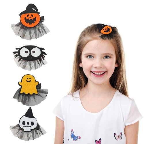 4 Pack Halloween Hair Pins, Pumpkin Ghost Spider Skull Hair Clips for Kids Girls Halloween Costume Party Hair Accessory