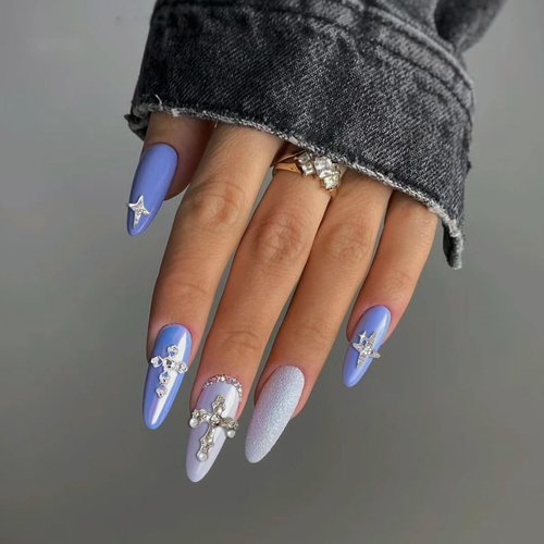 Kurilai 60pcs Cross Nail Charms for Acrylic Nails Accessories, 3D Star Nail Decorations for Nail Art, Cross Metal Pearl Rhinestones Nail Decor for Women Girl DIY Jewelry Cellphone Crafts(Gold+Silver)