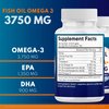 Triple Strength Omega 3 Fish Oil 3750 mg - EPA & DHA - Over 3000mg Omega-3 Fatty Acids - 1350mg EPA + 900mg DHA - Best Essential Fatty Acids, Burpless Fish Oil - 90 Count
