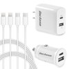 Qackenm 65W USB C Dual Port Fast Wall Charger Block, Car Charger Fast Charging + 2pcs 6.6FT Cable + 60W Dual USB C Car Lighter Charger for iPhone 16/15/15 Plus/15 Pro, iPad Pro/Air/Mini, Pixel 8/7/6