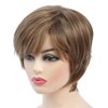 JOLNVCA Pixie Cut Layered Short Brown Wigs with Bangs Straight Synthetic Hair Wigs for White Women (Blonde Mixed Brown)