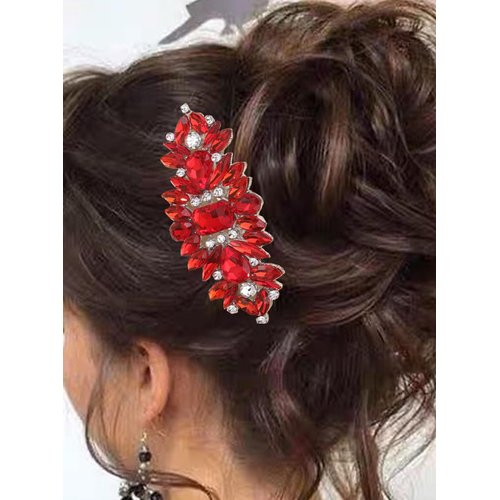 Missgrace Boho Christmas Luxury Glitter Vintage Red Green Hair Comb Sparkling Rhinestones Retro Hair Clips for Women and Girls Elegant Hair Comb Hair Accessoires for Women (Red)