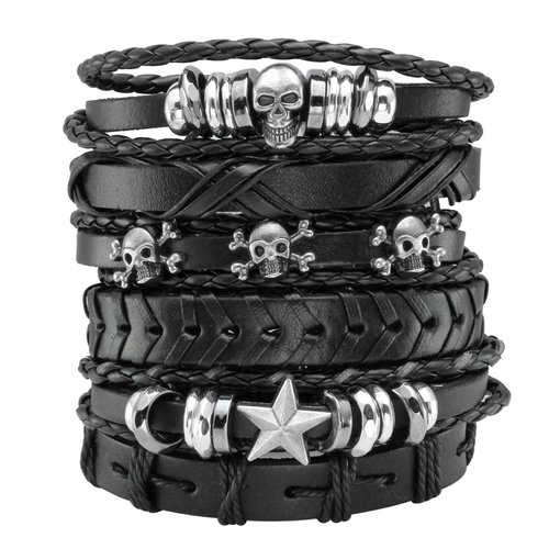 Eigso 6 Pcs Skull Leather Bracelets for Men Women Wide Punk Leather Cuff Bracelet Set for Men Women