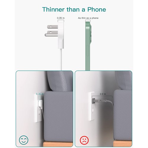 Flat Plug Power Strip, Ultra Thin Extension Cord - Addtam 12 Widely AC 3 Sides Multiple Outlets, 5Ft, 900J Surge Protector, Wall Mount, Desk Charging Station for Home Office Dorm Room Essentials