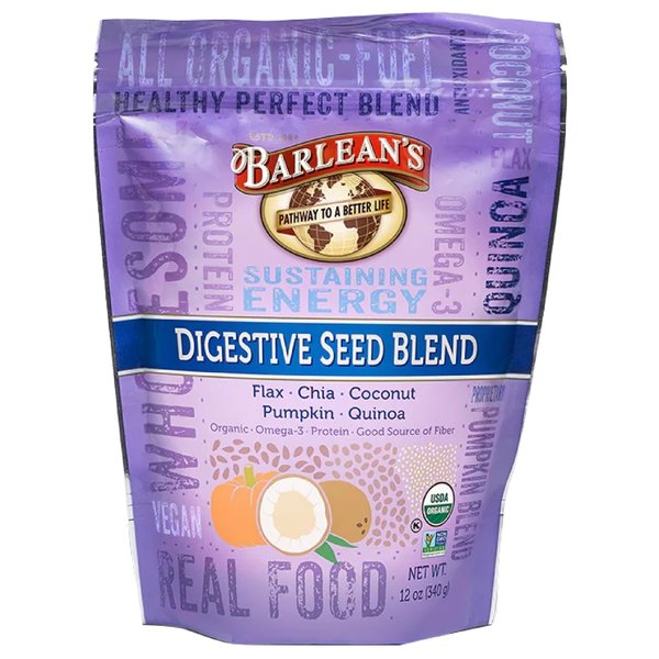 Barlean's Organic Digestive Seed Blend Fiber Supplement with Whole Chia, Ground Flax and Pumpkin Seeds, Quinoa, and Coconut, Rich in Omega 3 & Dietary Fiber, 12 oz
