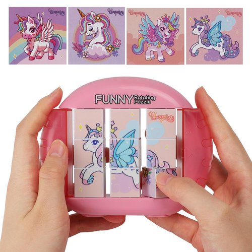 Fullware Rotating Puzzle for Kids 3 4 5 6 7 8 Year Old, 4 Puzzles in 1, Toddlers Travel, Car, Airplane, Road Trip Activities, Fine Motor Skills, Fidget, Gift for Boys & Girls Ages 3+ (Alicorn)