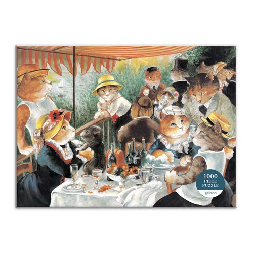 Galison Luncheon of The Boating Party Meowsterpiece of Western Art 1000 Piece Puzzle from Galison - Beautifully Illustrated Parody of Renoirs's Iconic Work, 27" x 20", Unique Gift Idea