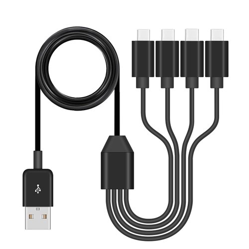 USB C Splitter Cable, 4 in 1 Multi Charging Cable, USB 2.0 A Male to 4 USB C Male Charging Cord for Cell Phones Tablets and More (Black, 3.28FT)
