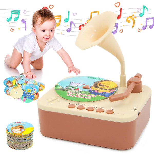 Toddler Phonograph with 96 Learning Cards, Story and Music Player for Kids, Kids Gramophone, Toddler Record Player for Girls and Boys, Children's Story Machine for Kids