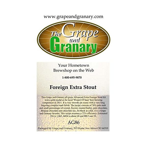 Grape and Granary All Grain Foreign Extra Stout Beer Brewing Kit- For 5 US Gallons