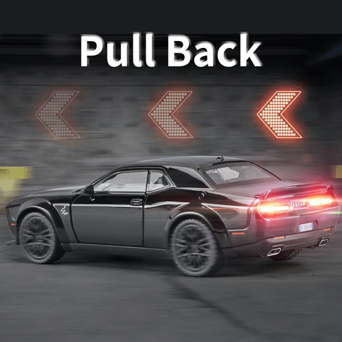 YMHAT Toy Cars 1/32 Dodge Challenger Die Cast Metal Toy Cars Hellcat Toy Car with Sound and Light Pull Back Hellcat Car for 3+ Year Old Boys and Kids