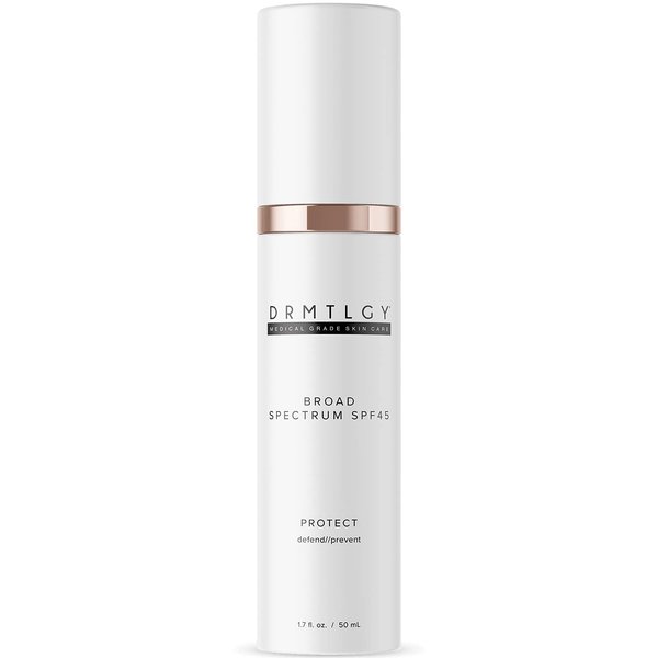 DRMTLGY Anti Aging Clear Face Sunscreen and Facial Moisturizer with Broad Spectrum SPF 45. Oil Free, Zinc Oxide Sunscreen For Sensitive Skin and Acne Prone Skin. 1.7 oz