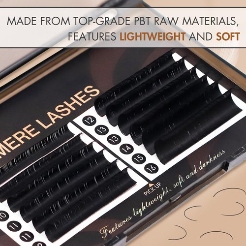 Embagol Classic Volume Lash Extensions Cashmere Lash Trays Premium Silk Lashes Soft Matte Black Professional Supplies for Lash Tech(0.15 D 8-16mm)