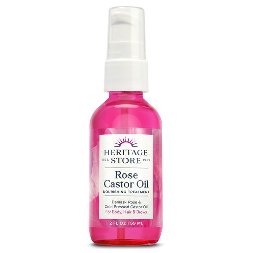 HERITAGE STORE Rose Castor Oil Nourishing Hair Treatment - Deep Hydration for Hair, Body Care and Brows - Cold Pressed Organic Castor Oil, Organic Rose Oil, Damask Rose - Vegan, 60-Day Guarantee, 2oz
