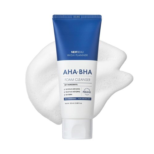 NEXTBEAU Wish Planner AHA/BHA Foam Cleanser [3.38 fl.Oz. / 100ml] AHA/BHA, Moist Foam Cleanser, Hypoallergenic Foam Cleanser, Korean Skincare