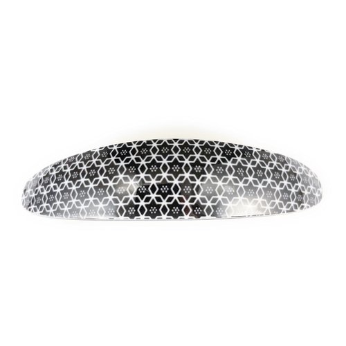 Black White curved barrette hair clip accessory 3.5 inches long circles hexagon print