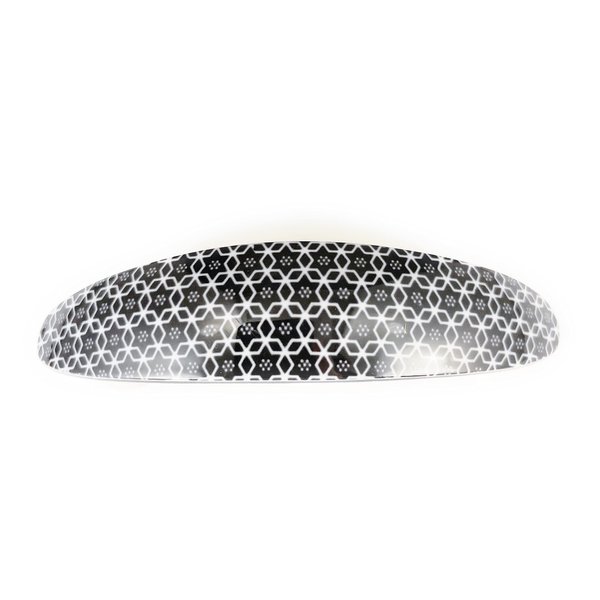 Black White curved barrette hair clip accessory 3.5 inches long circles hexagon print
