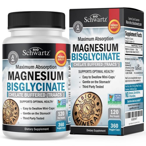 Magnesium Bisglycinate Chelated Supplement - High Absorption Magnesium Supplement for Muscle, Bone & Joint Support, Non-Laxative, Fully Buffered, Non-GMO, Maximum Bioavailability - 360 Capsules