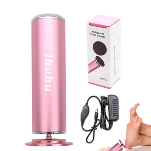 ibubu Electric Feet Callus Remover Pink Professional Powerful Foot File Pedicure Grinder Sanders with 60PCS Replacement Sandpaper Discs Heel Scraper for Dead Dry Crack Skin Calluses Speed Adjustable