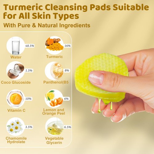 40 pcs Turmeric Cleansing Pads for Face Turmeric Facial Oil, Turmeric Exfoliating Face Scrub Pads for Glow Up Acne Scars, Unclog Pores, Turmeric Face Oil for Dry Skin, Turmeric Face Serum